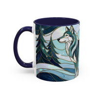 Pine Forest Wolf Stained Glass Style Mug