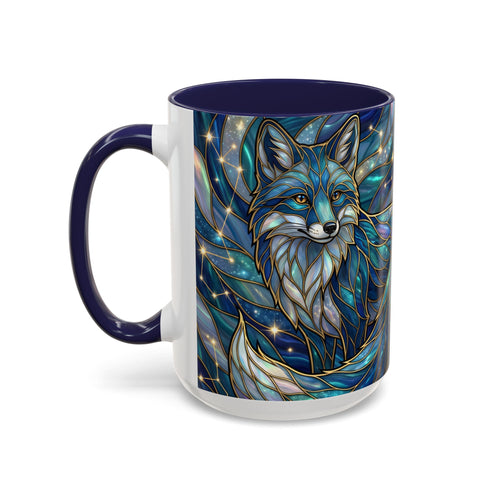 Celestial Blue Fox Stained Glass Style Mug