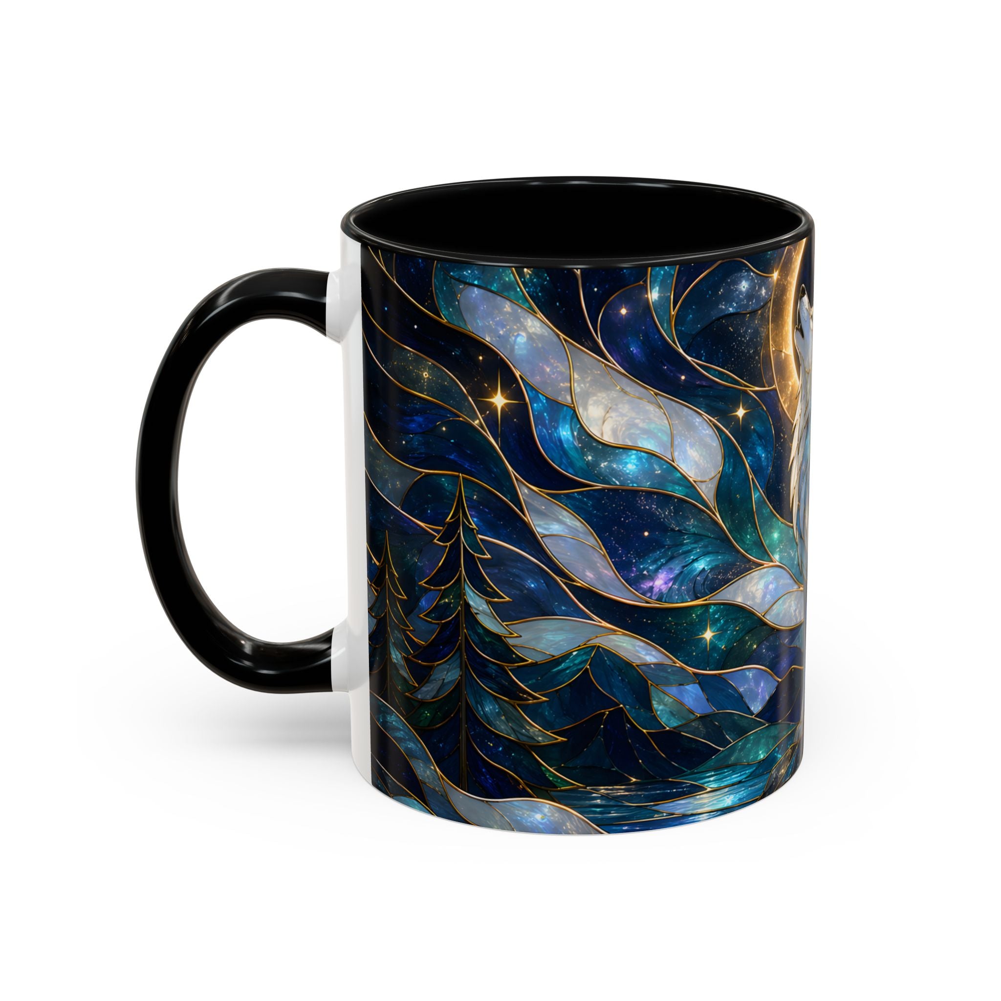 Moonlit Howl Wolf Stained Glass Style Mug