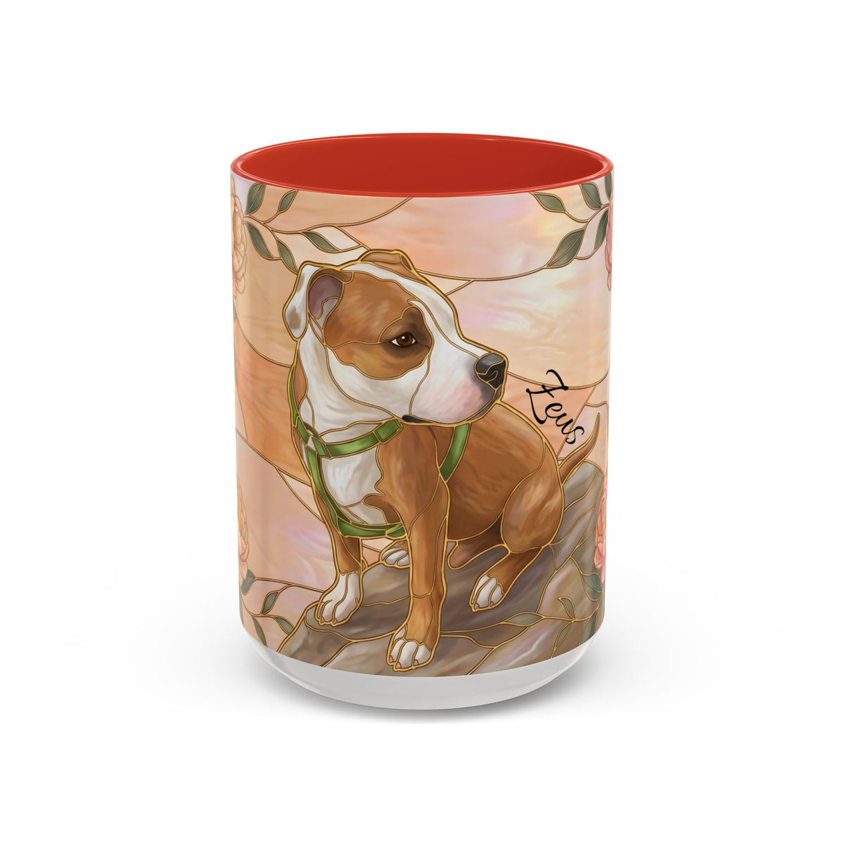 Custom Pet Photo Floral Stained Glass Style Mug
