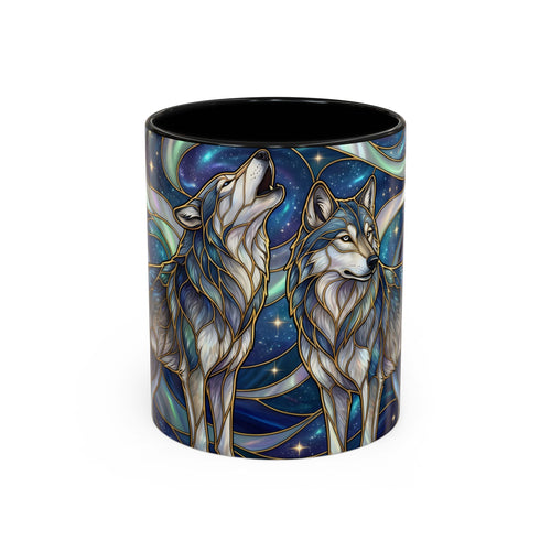 Twin Wolves Stained Glass Style Mug