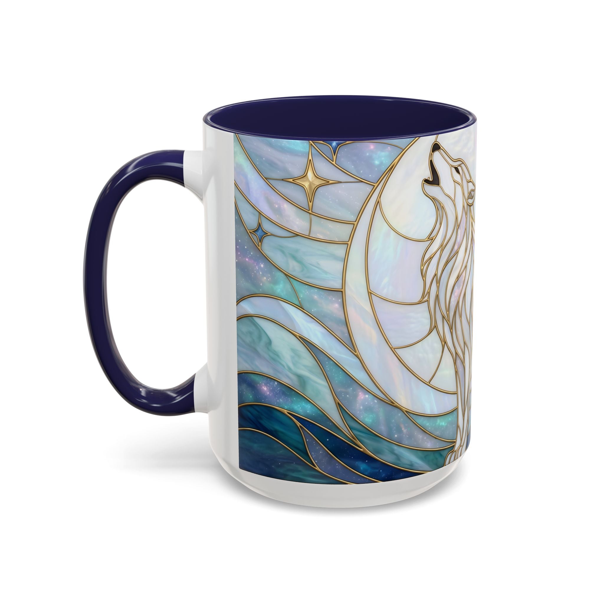 Pearl White Wolf Stained Glass Style Mug