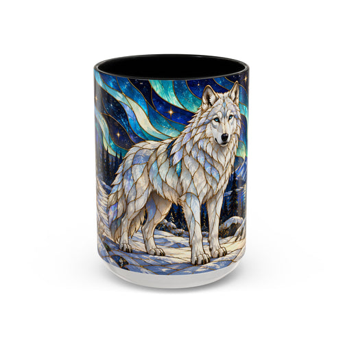Aurora Lake Wolf Stained Glass Style Mug
