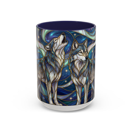 Twin Wolves Stained Glass Style Mug