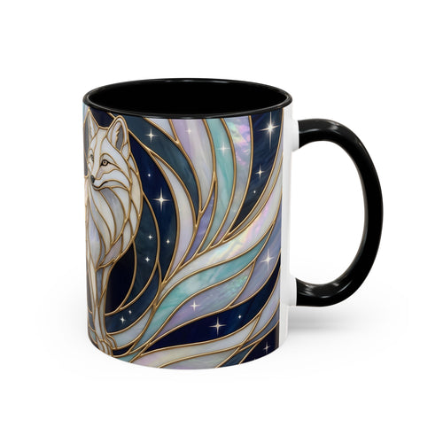 Starlit Arctic Fox Stained Glass Style Mug