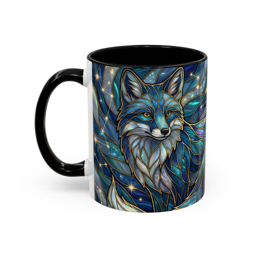 Celestial Blue Fox Stained Glass Style Mug