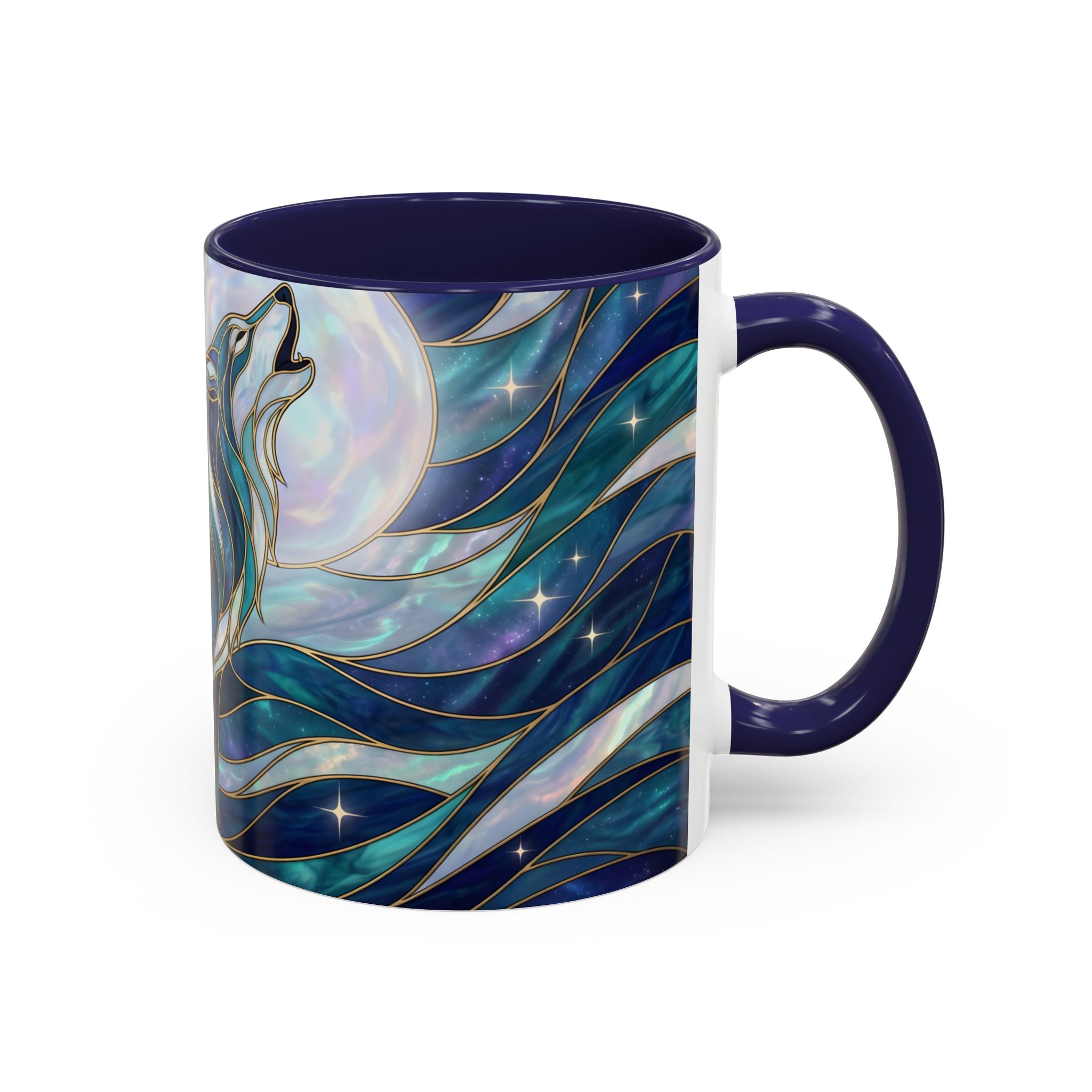 Celestial Blue Wolf Stained Glass Style Mug
