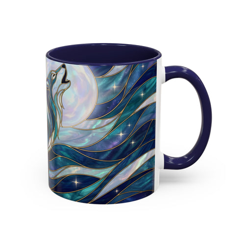 Celestial Moonlit Wolf Stained Glass Style Mug