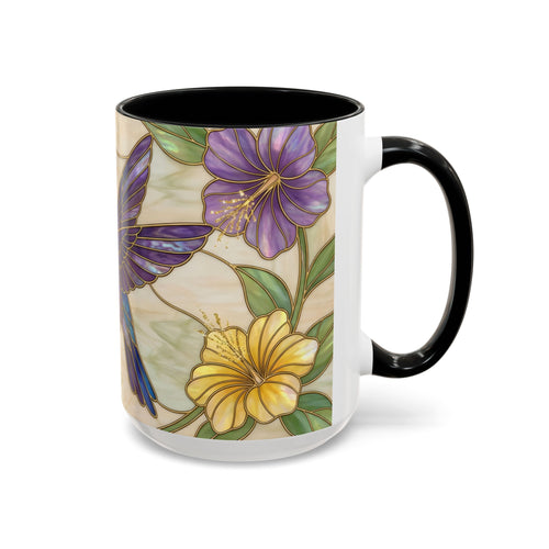 Garden Bloom Hummingbird Stained Glass Style Mug