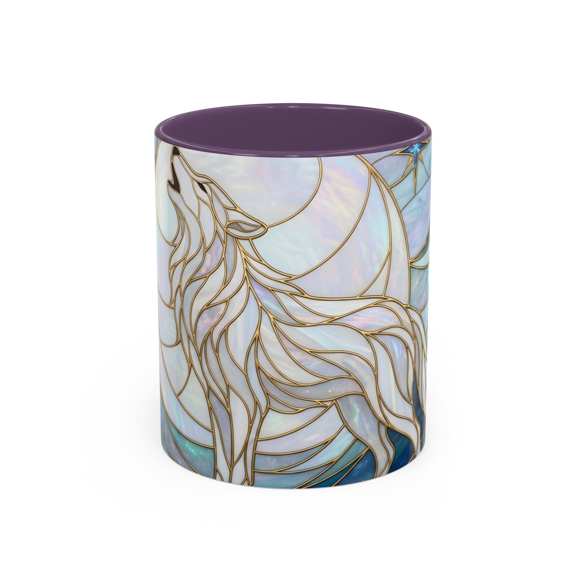 Pearl White Wolf Stained Glass Style Mug