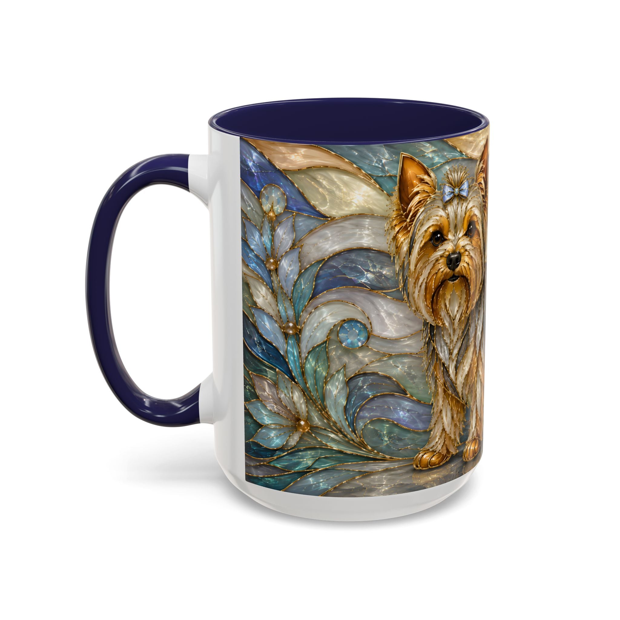Blue Glow Yorkshire Terrier Stained Glass Style Mug