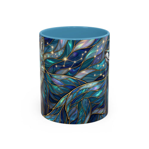 Celestial Blue Fox Stained Glass Style Mug