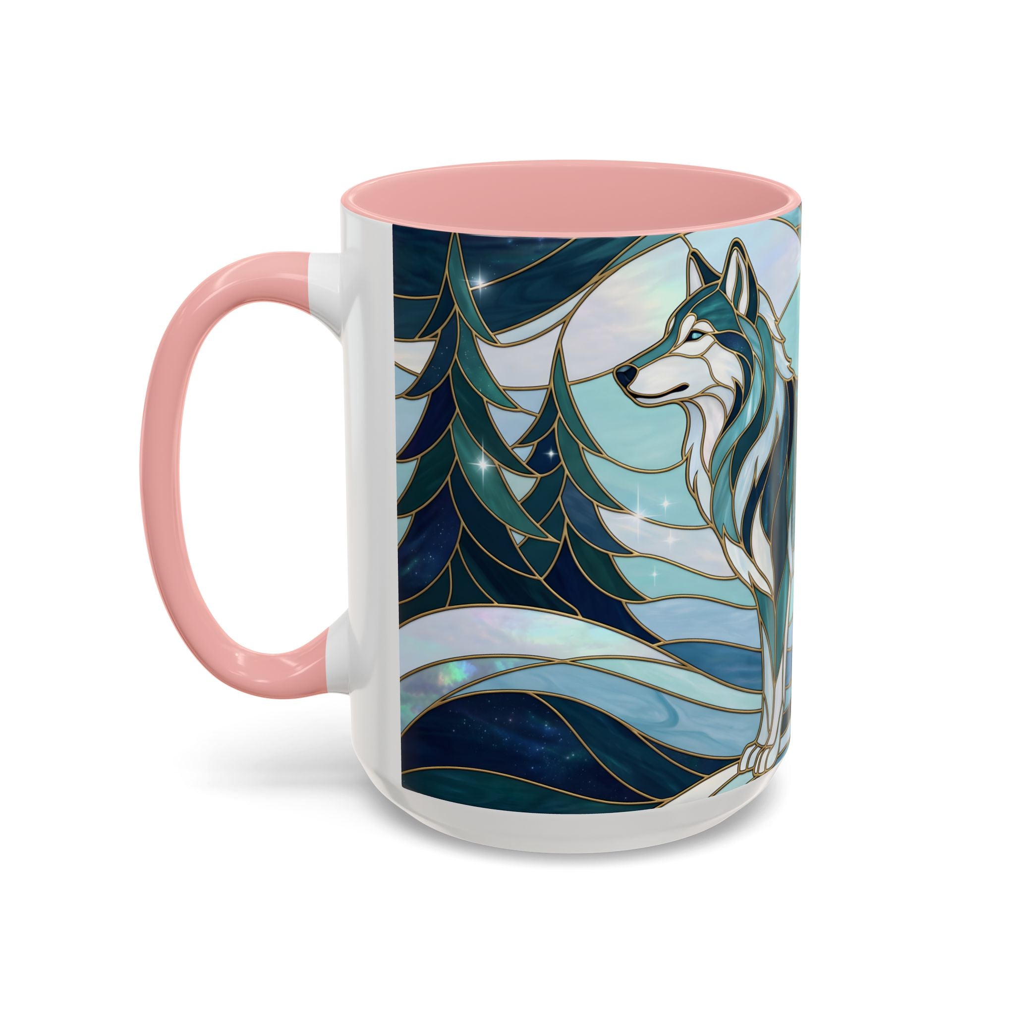 Pine Forest Wolf Stained Glass Style Mug