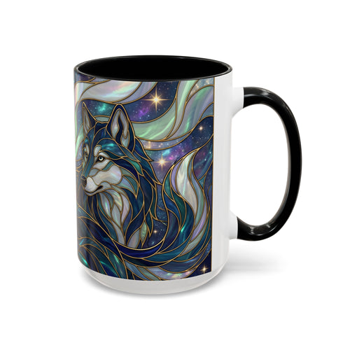 Starlight Wolf Stained Glass Style Mug