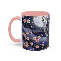 Night Sakura Wolf Stained Glass Style Wolf Coffee Mug