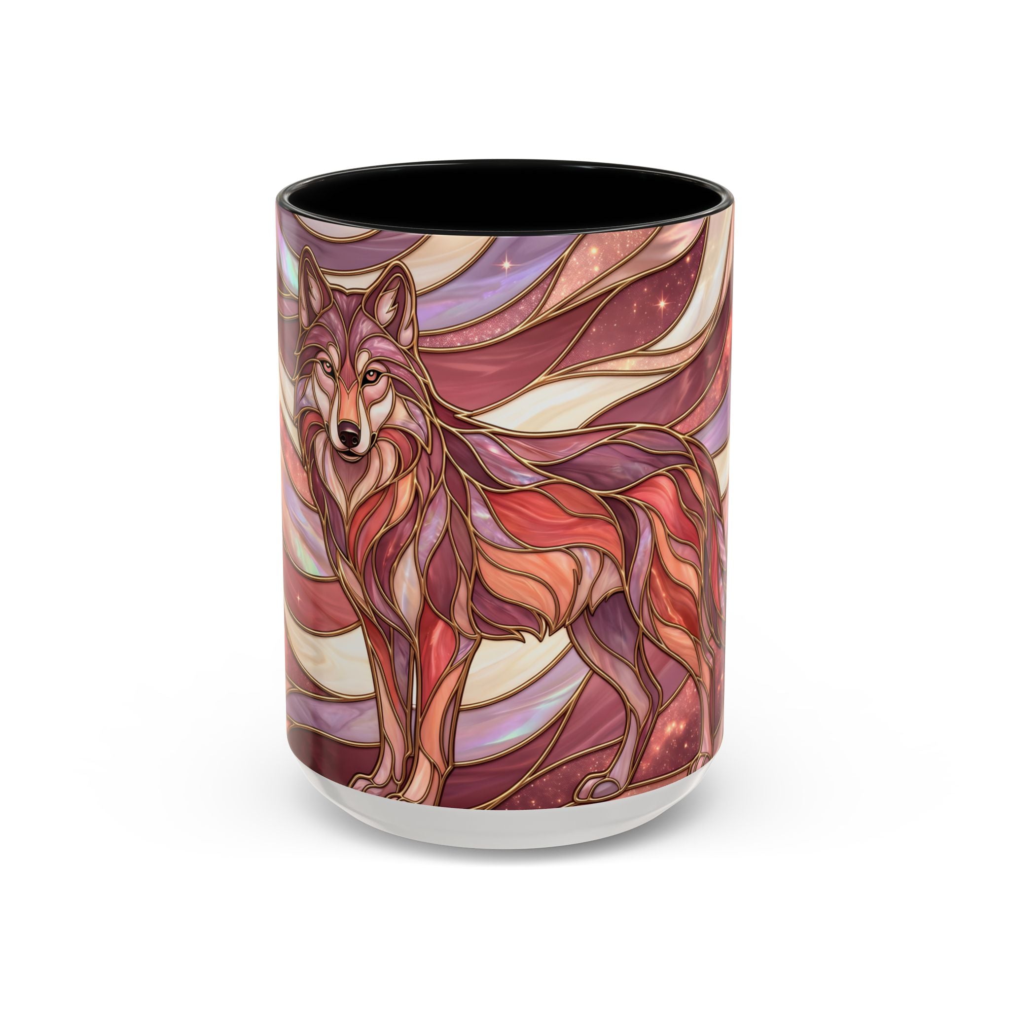 Rose Gold Wolf Stained Glass Style Mug