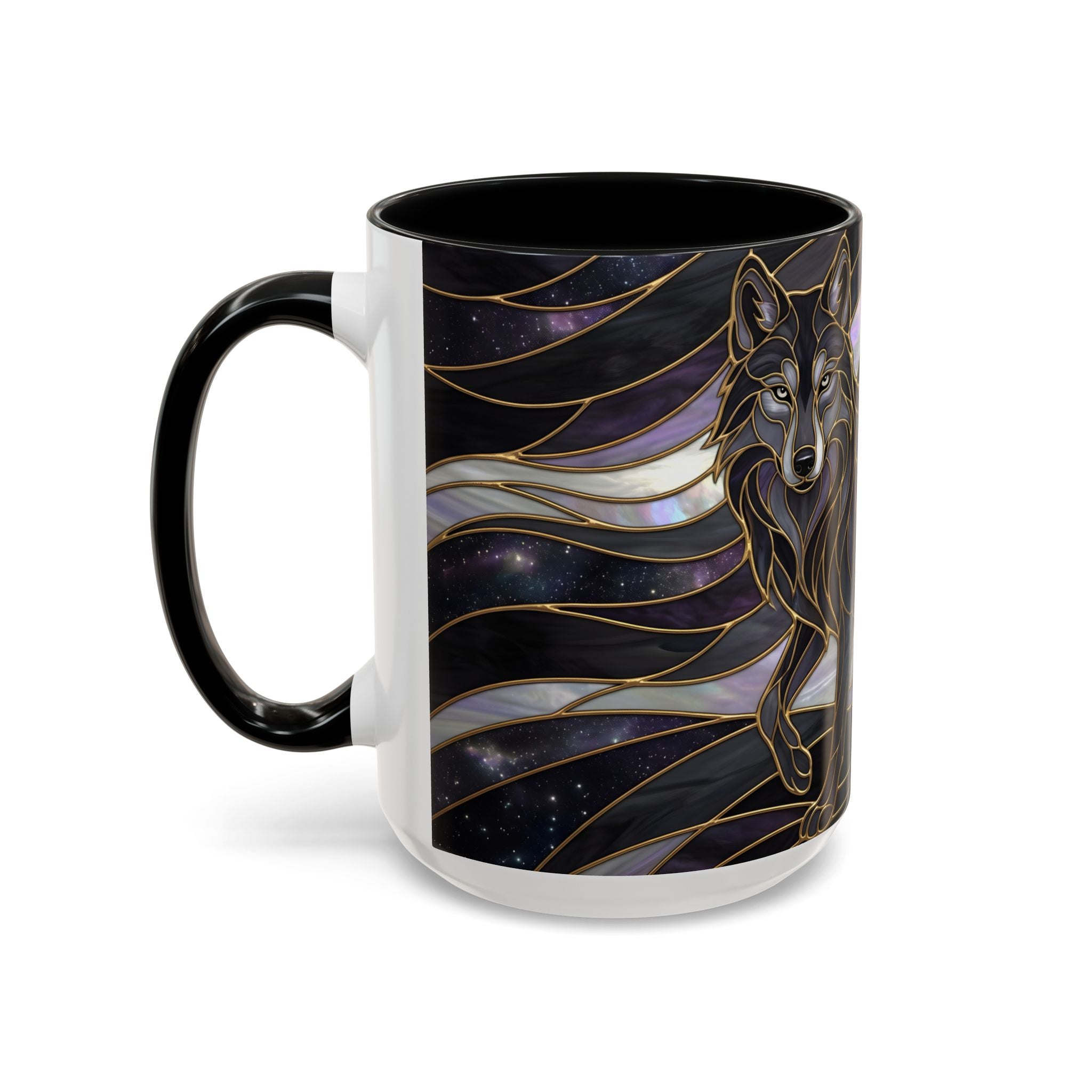 Obsidian Wolf Stained Glass Style Mug