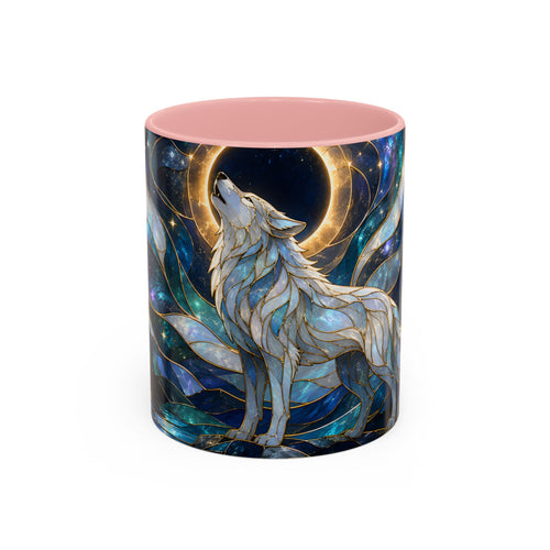 Moonlit Howl Wolf Stained Glass Style Mug