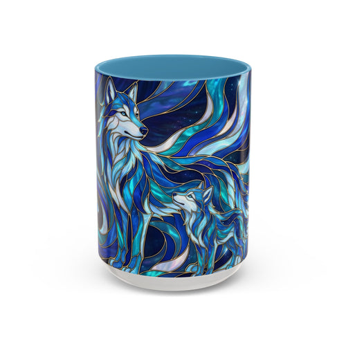 Cobalt Wolf Family Stained Glass Style Mug