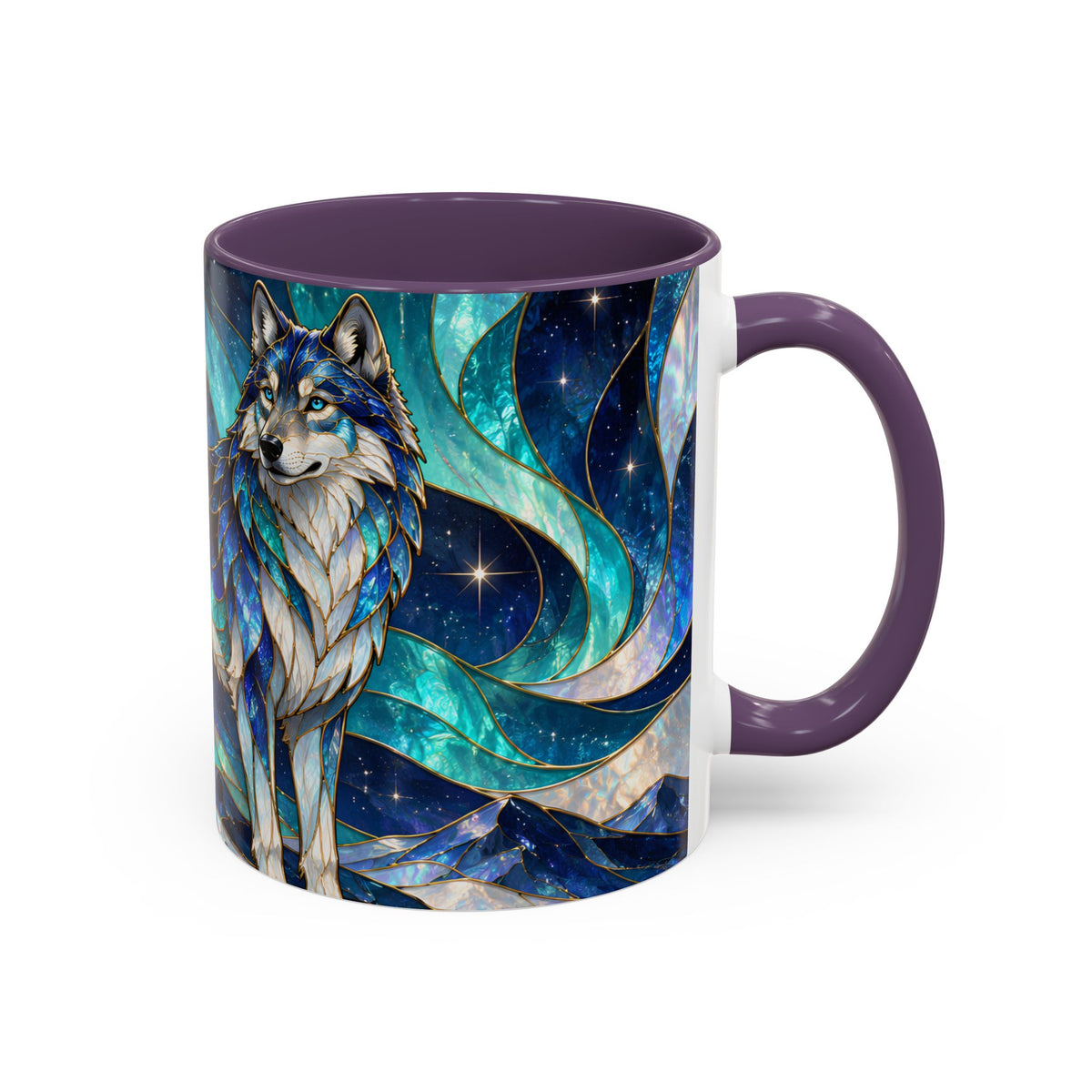 Northern Glow Wolf Stained Glass Style Mug