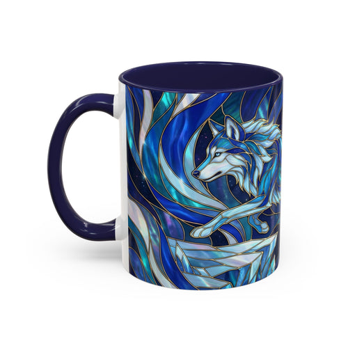 Cobalt Wolf Run Stained Glass Style Mug