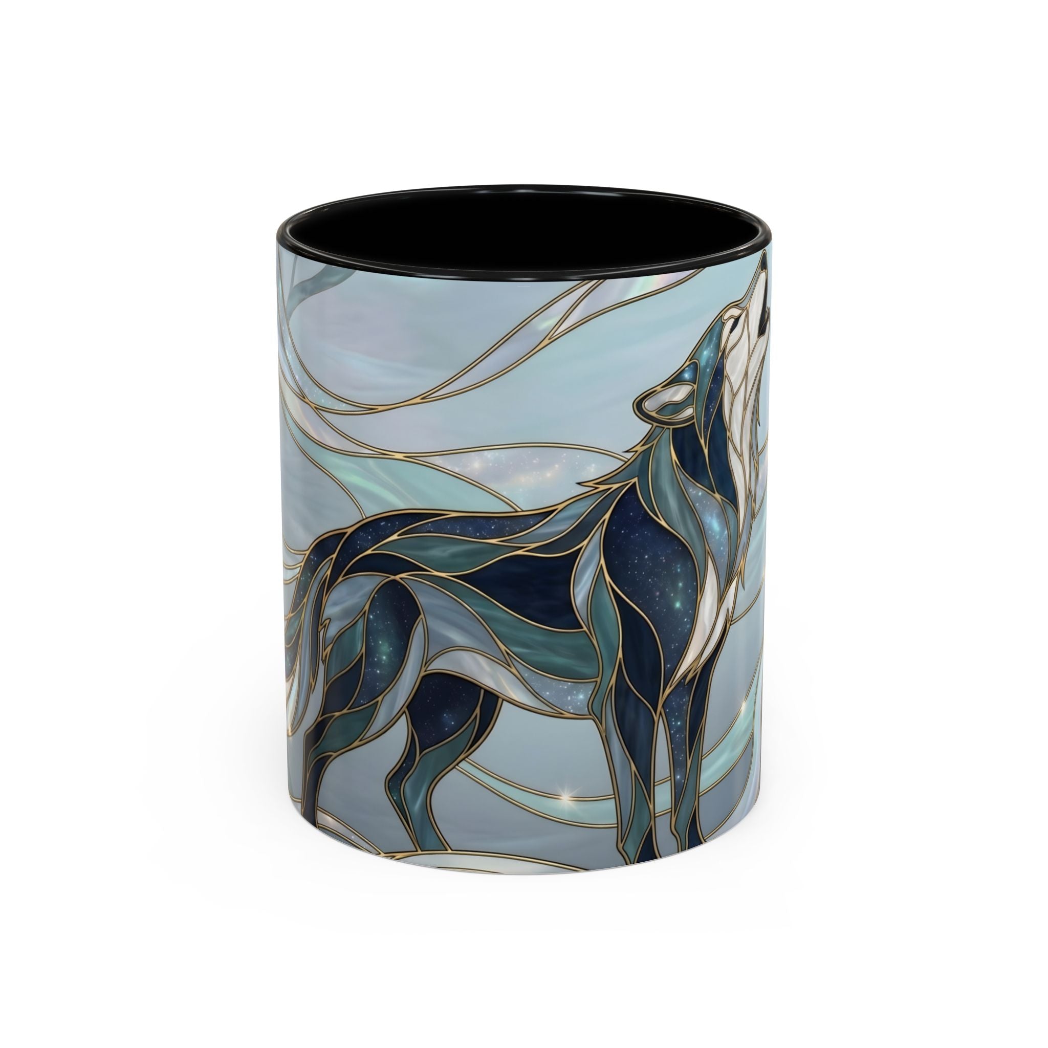 Mystical Blue Wolf Stained Glass Style Mug
