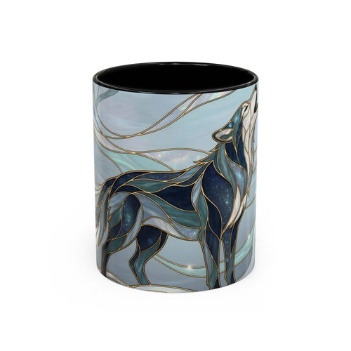Mystical Blue Wolf Stained Glass Style Mug