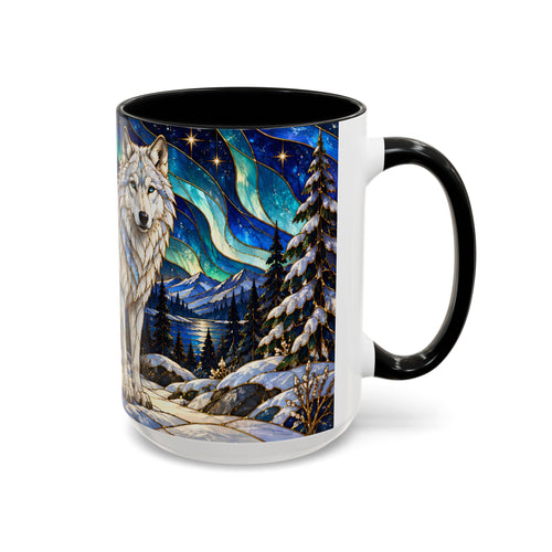 Aurora Lake Wolf Stained Glass Style Mug