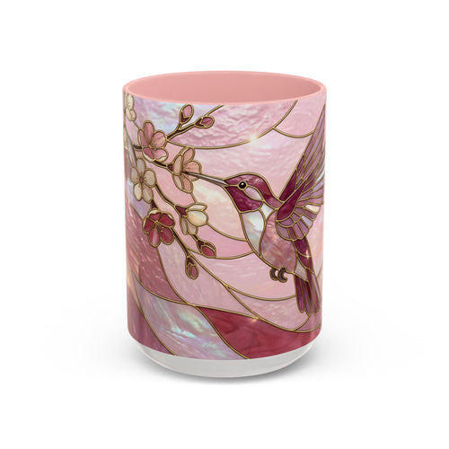 Pink Blossom Hummingbird Stained Glass Style Mug