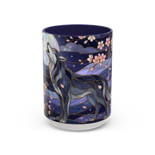 Night Sakura Wolf Stained Glass Style Wolf Coffee Mug