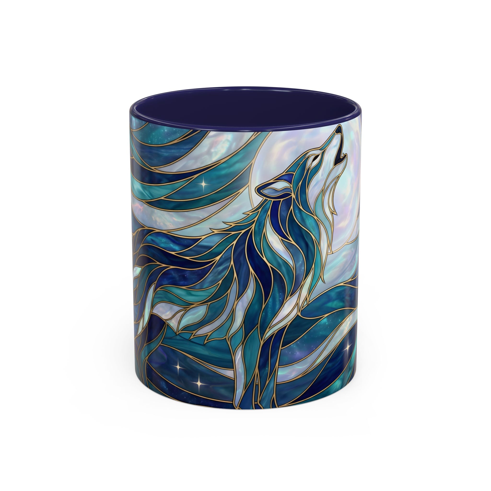 Celestial Blue Wolf Stained Glass Style Mug
