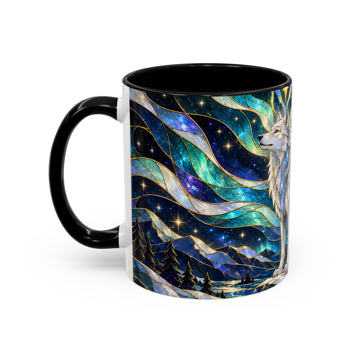 Northern Lights Wolf Stained Glass Style Mug