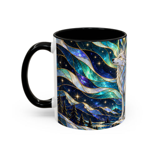 Northern Lights Wolf Stained Glass Style Mug