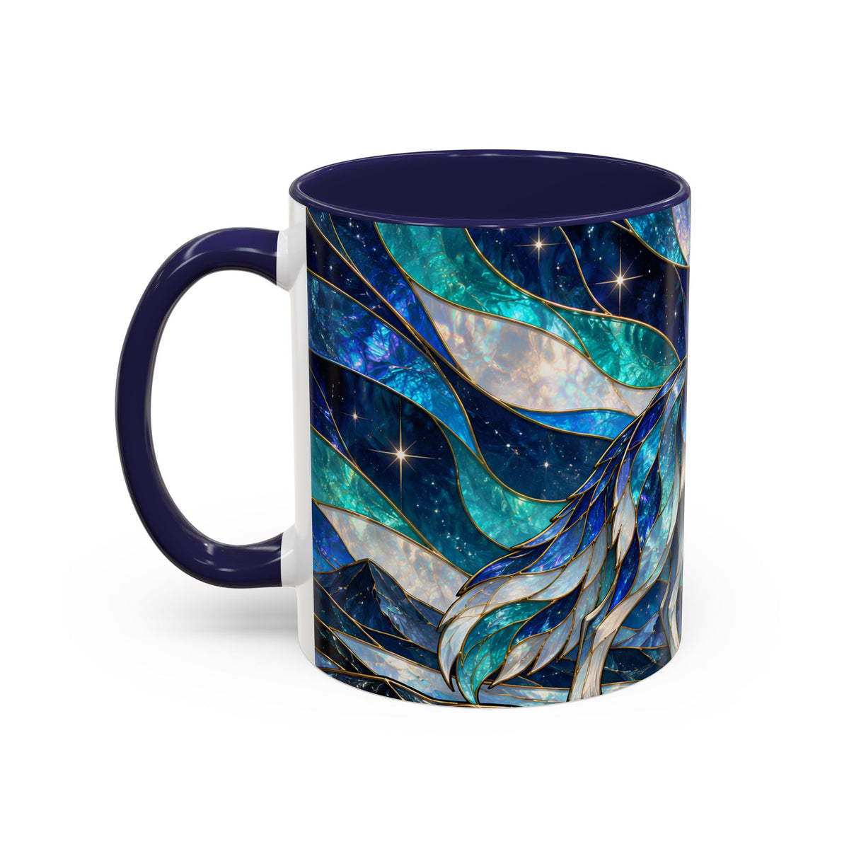 Northern Glow Wolf Stained Glass Style Mug