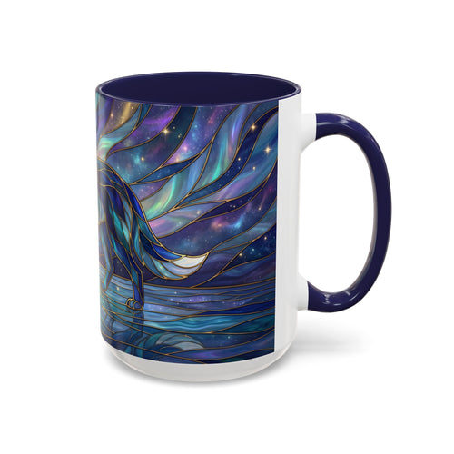 Starlit Lake Wolf Stained Glass Style Mug