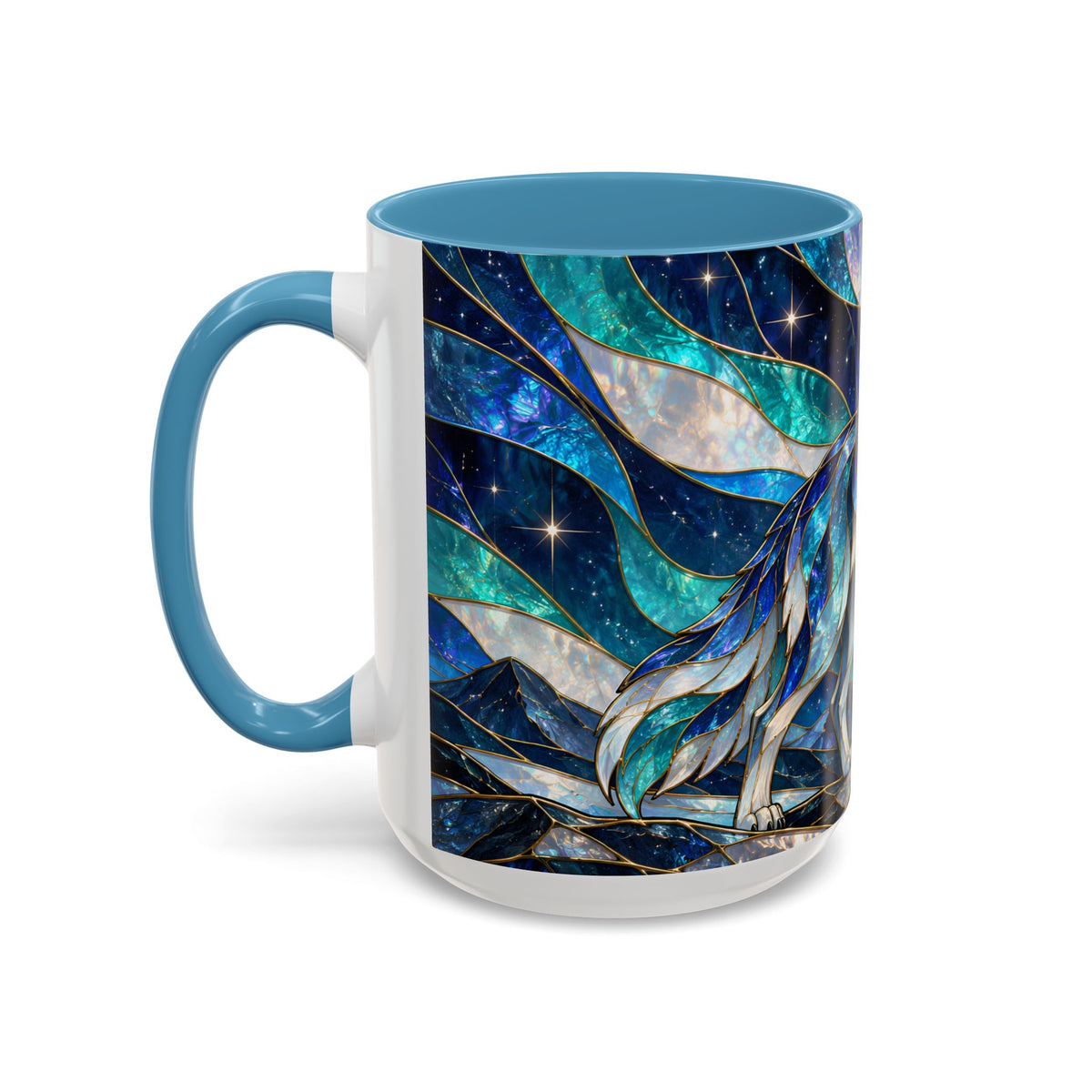 Northern Glow Wolf Stained Glass Style Mug