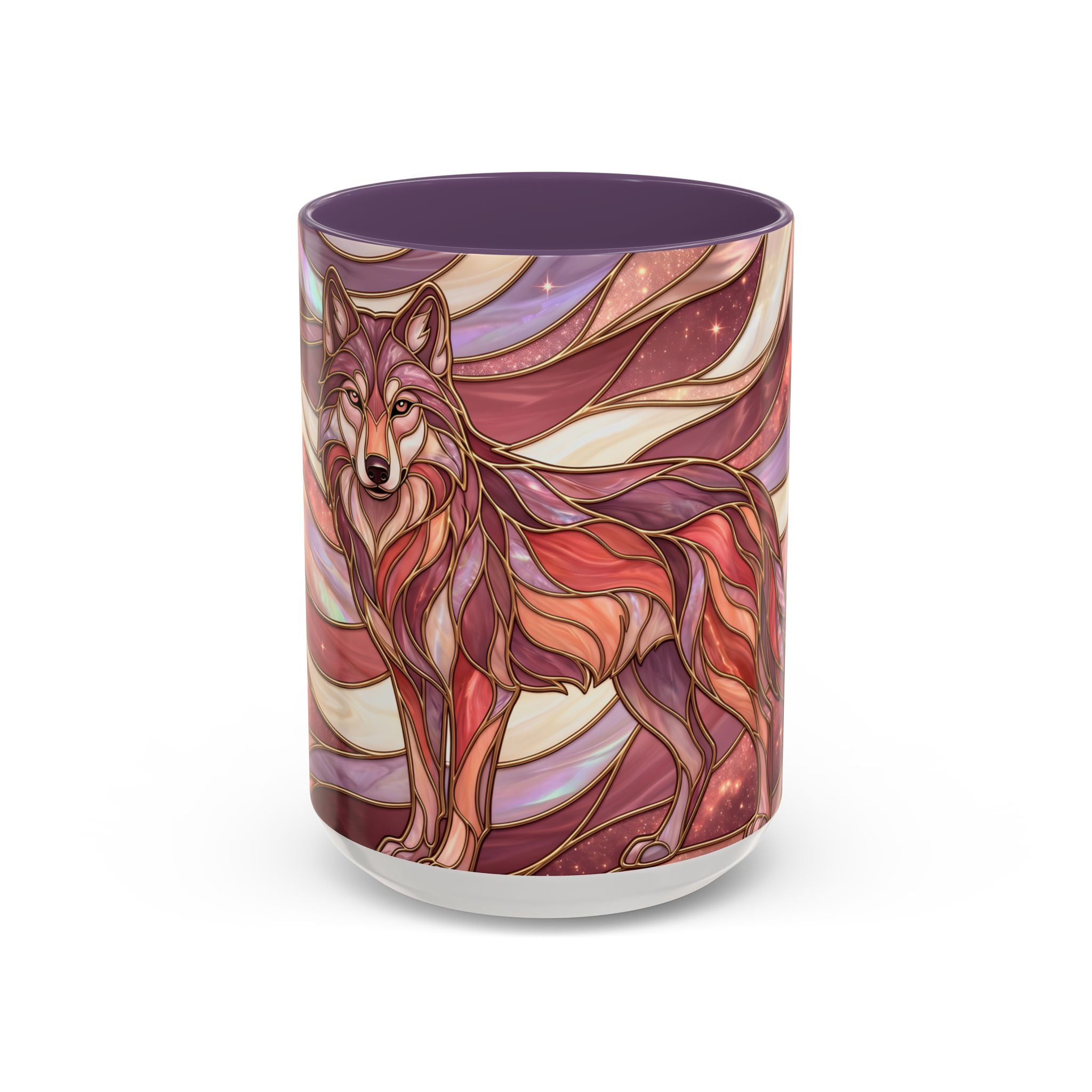 Rose Gold Wolf Stained Glass Style Mug
