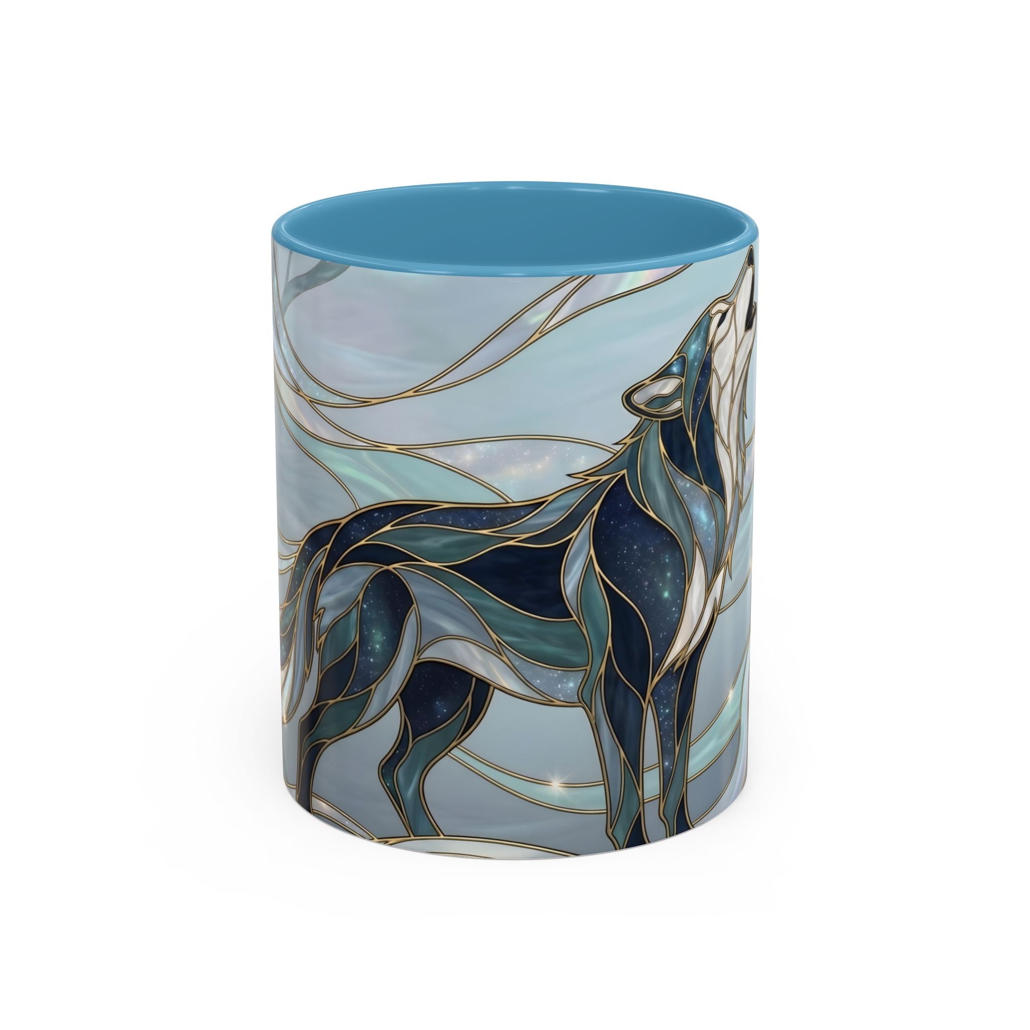 Mystical Blue Wolf Stained Glass Style Mug