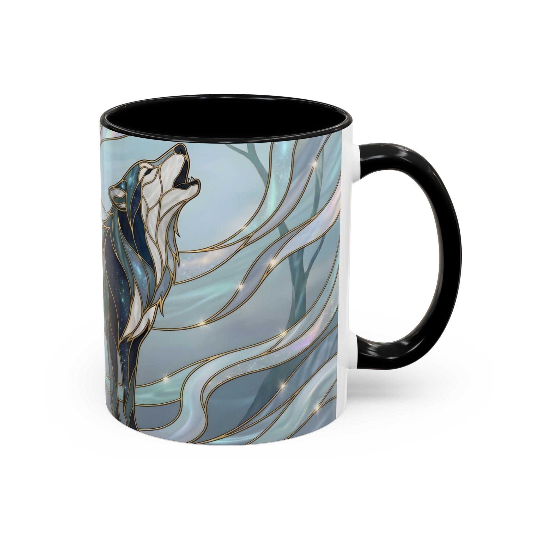 Mystical Blue Wolf Stained Glass Style Mug