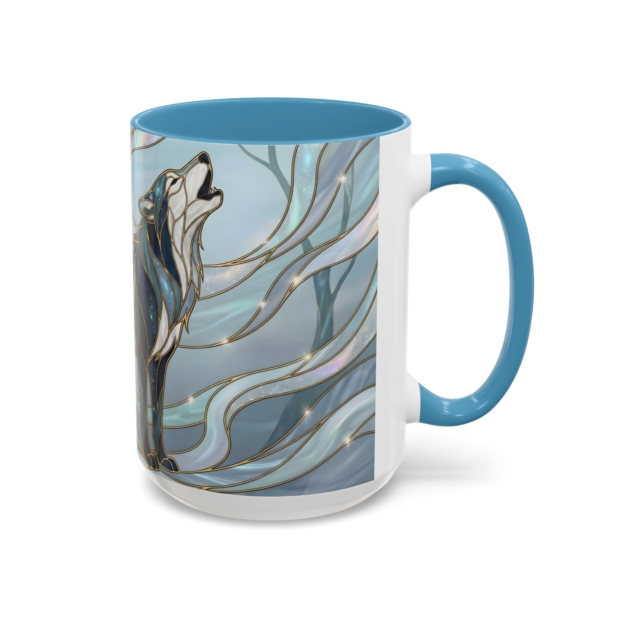 Mystical Blue Wolf Stained Glass Style Mug