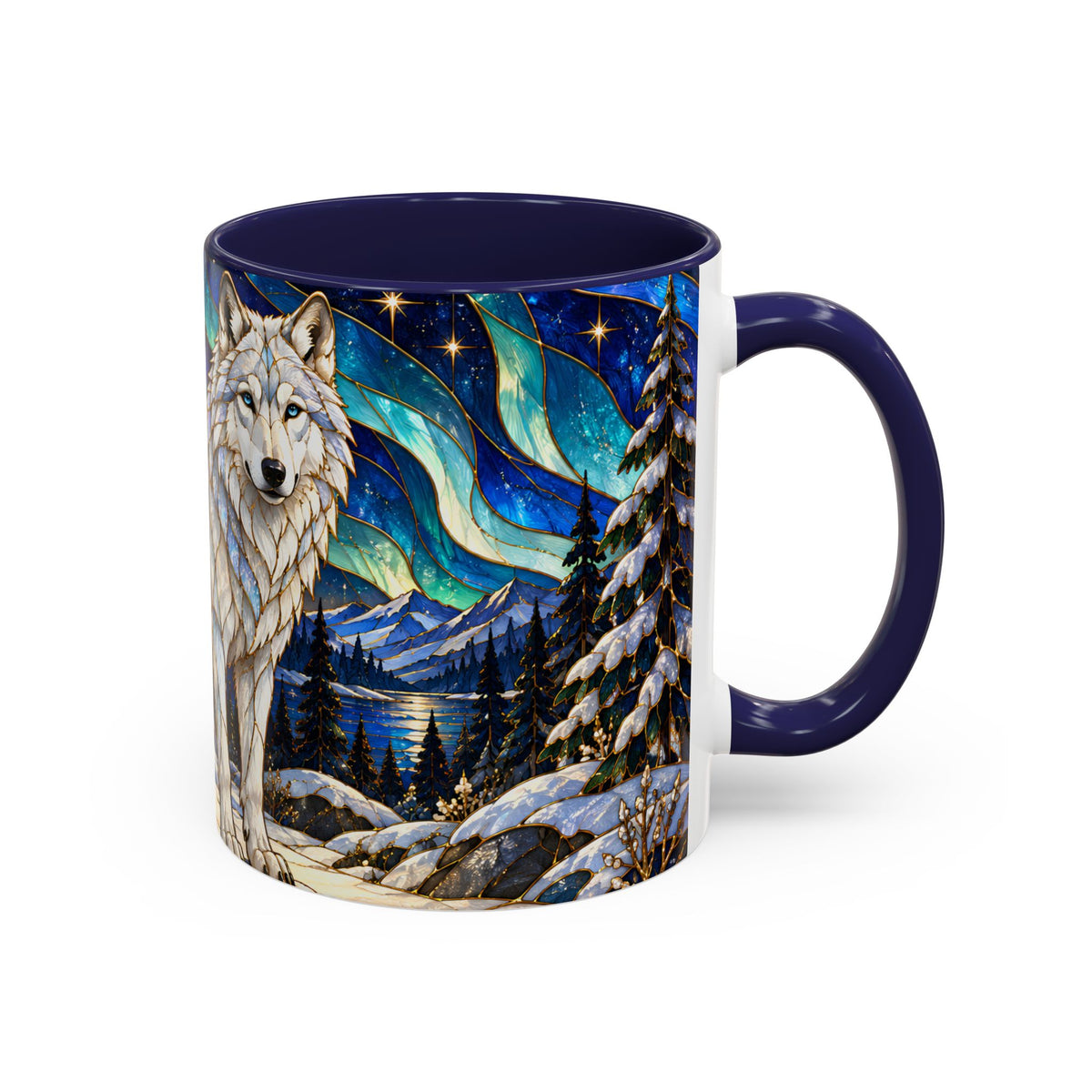 Aurora Lake Wolf Stained Glass Style Mug