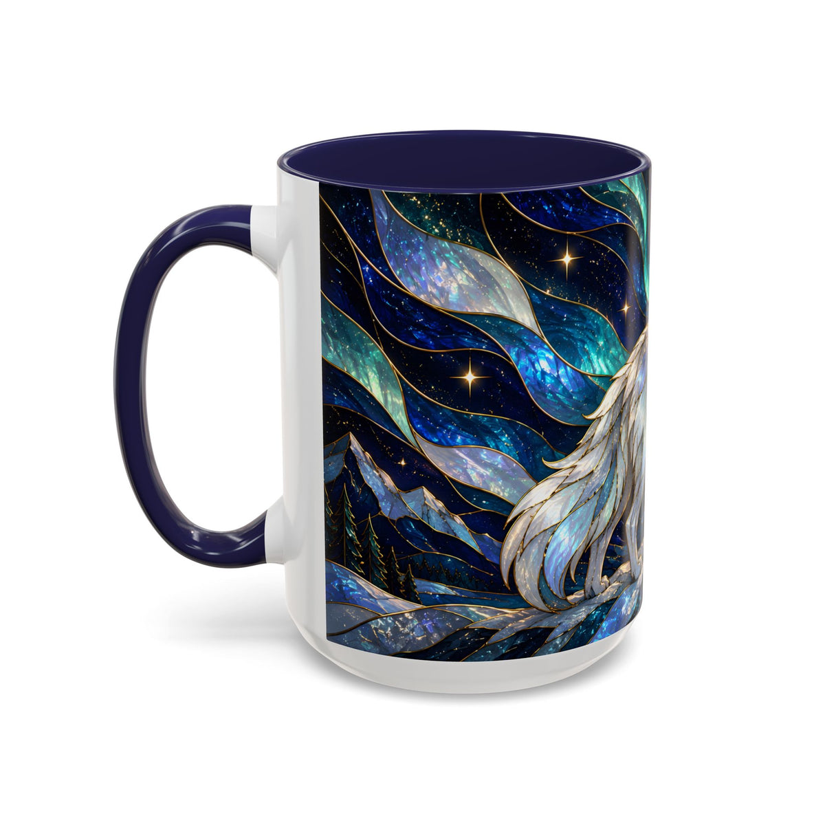 Aurora Mountain Wolf Stained Glass Style Mug