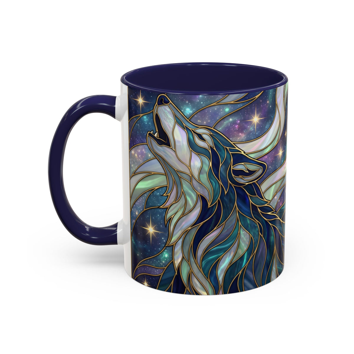 Starlight Wolf Stained Glass Style Mug