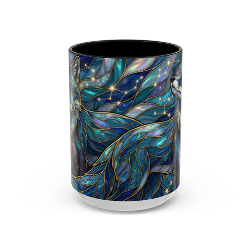 Celestial Blue Fox Stained Glass Style Mug