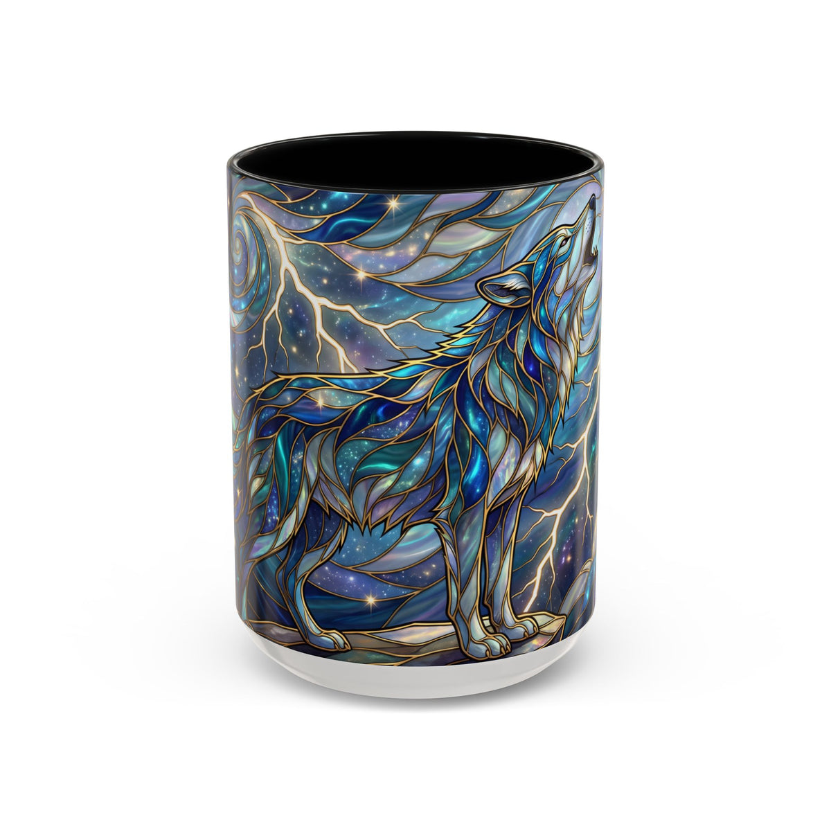 Storm Sky Wolf Stained Glass Style Mug
