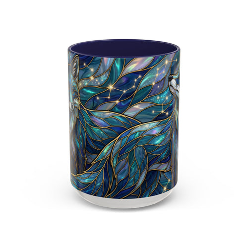 Celestial Blue Fox Stained Glass Style Mug