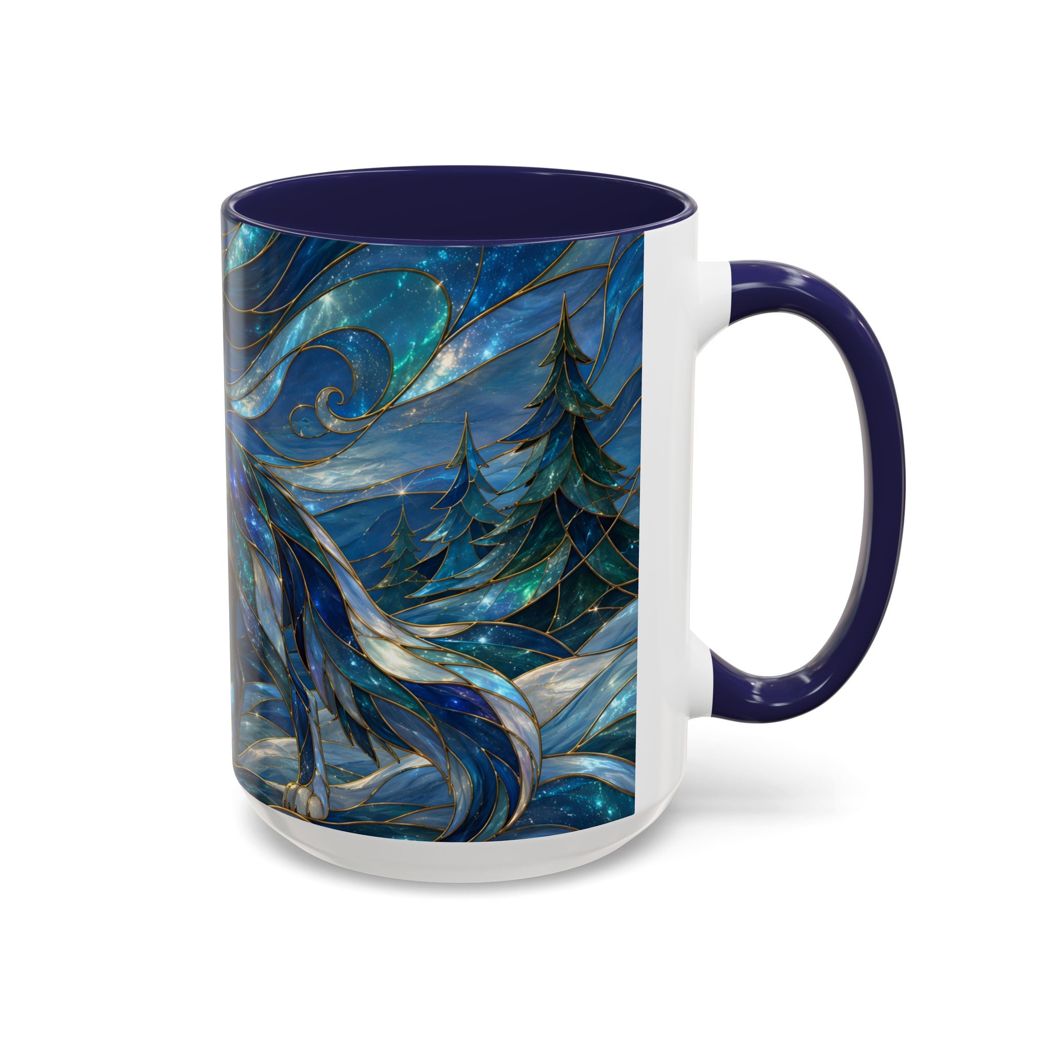 Blue Wolf Stained Glass Style Mug