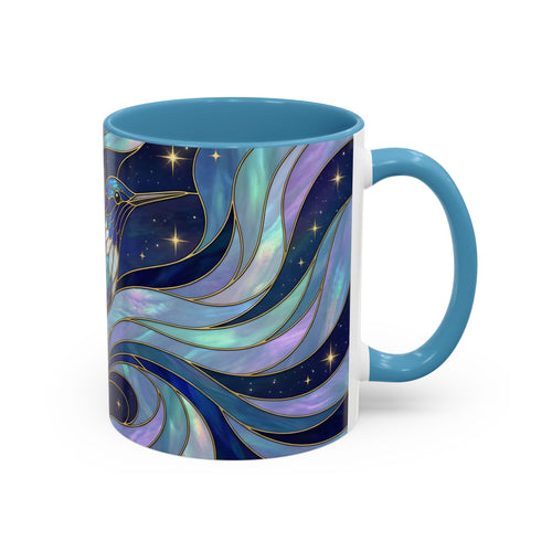 Blue Glow Hummingbird Stained Glass Style Mug