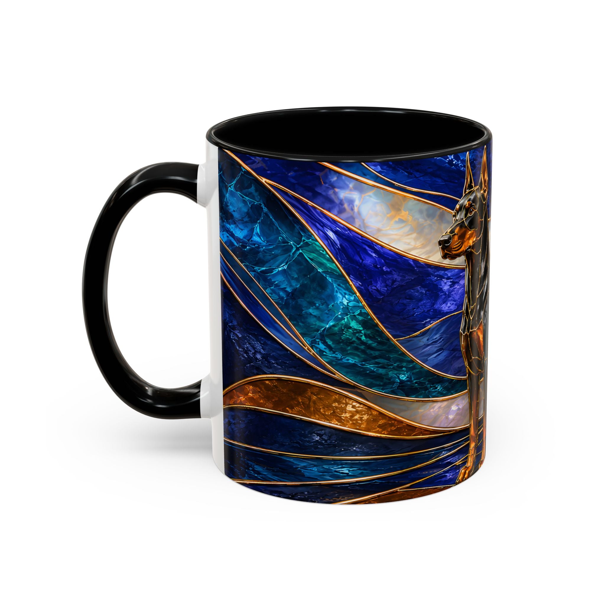 Blue Wave Doberman Pinscher Stained Glass Style Mug