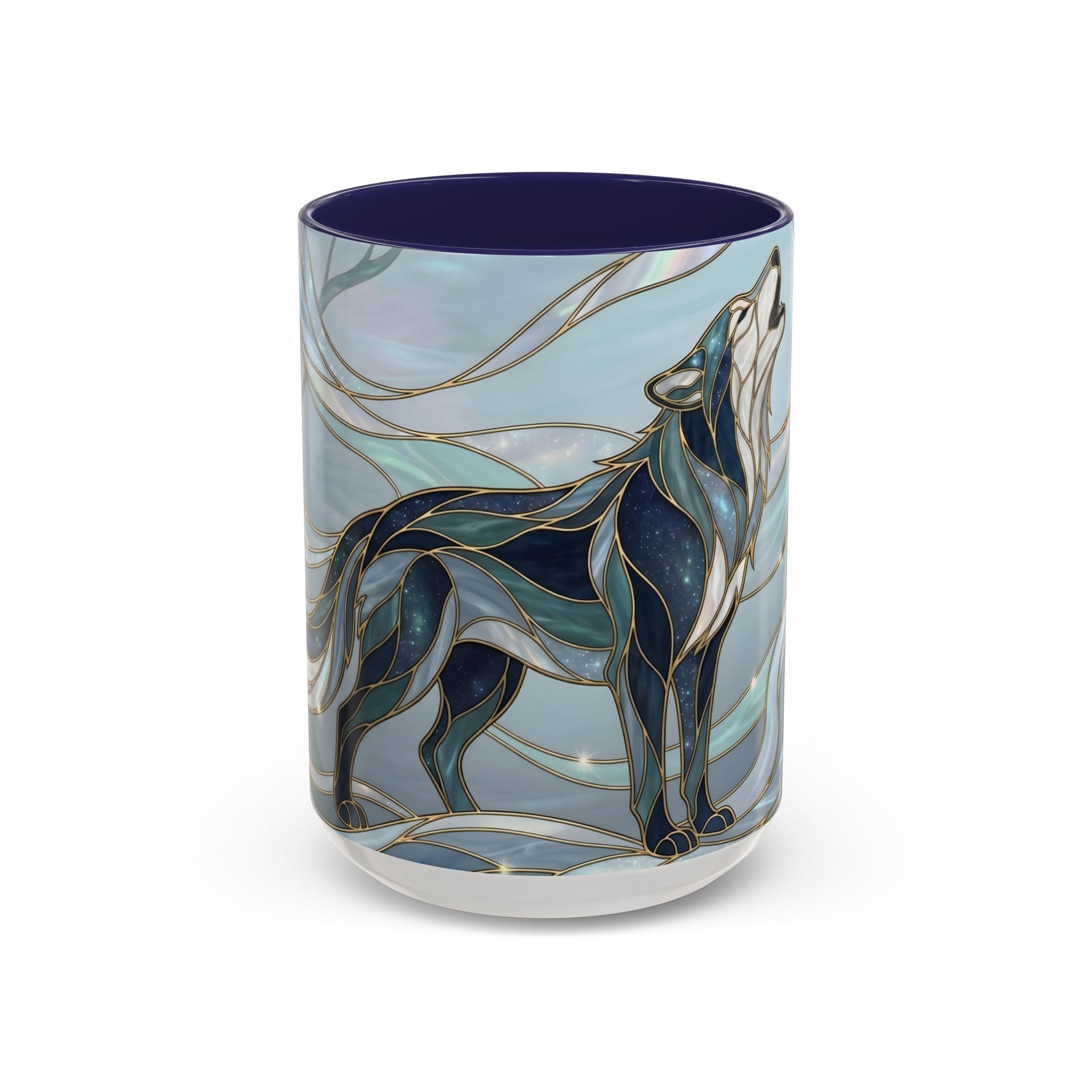 Mystical Blue Wolf Stained Glass Style Mug